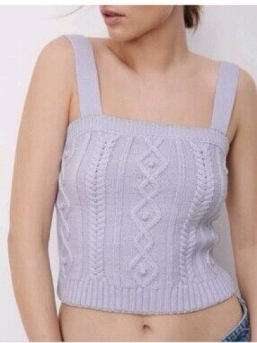 Zara Lavender Cable-Knit Square-Neck Crop Tank
